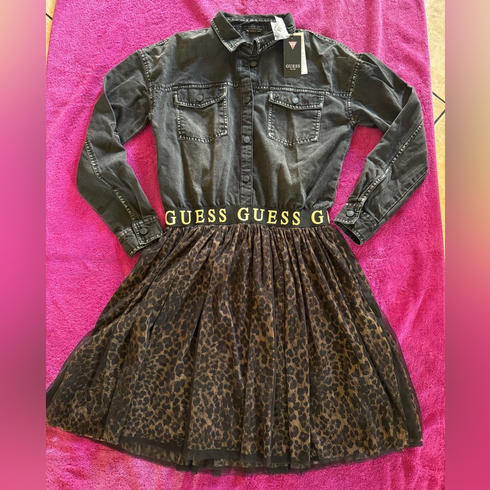 Big Girls Denim and mesh mixed fabric dress